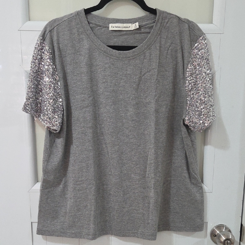 Rebecca Minkoff Gray Medium Oversize Top with Sequin Sleeves